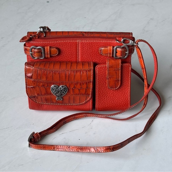 Brighton Handbags - Brighton Burnt Orange Crossbody Organizer Leather Bag near perfect condition
